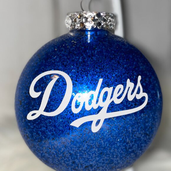 Christmas Ornament, Dodger Fan, Los Angeles Baseball Team, Blue Glitter, Holiday - Picture 7 of 9